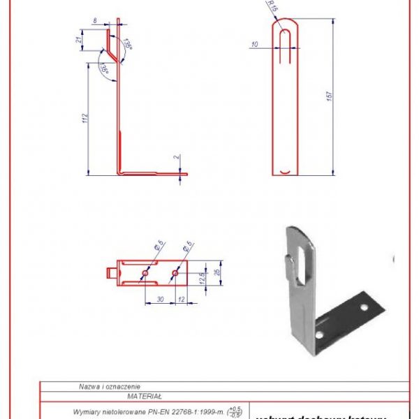 Uchwyt dachowy kątowy H-130mm. ZZ karta produktu