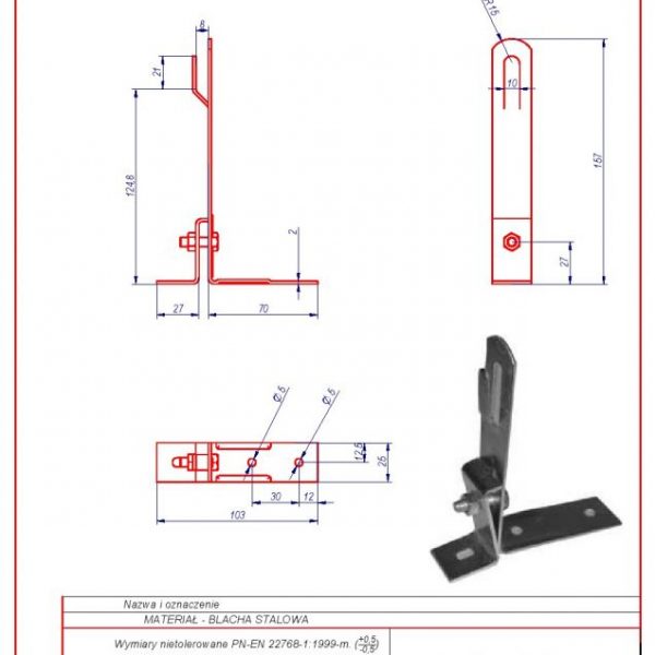 Uchwyt na blachę H-130mm. ZZ karta produktu