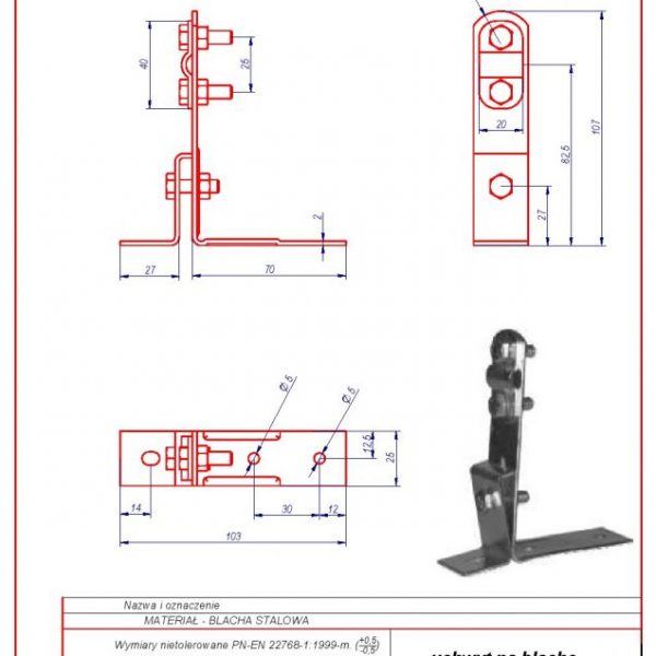 Uchwyt na blachę H-70mm. ZS karta produktu