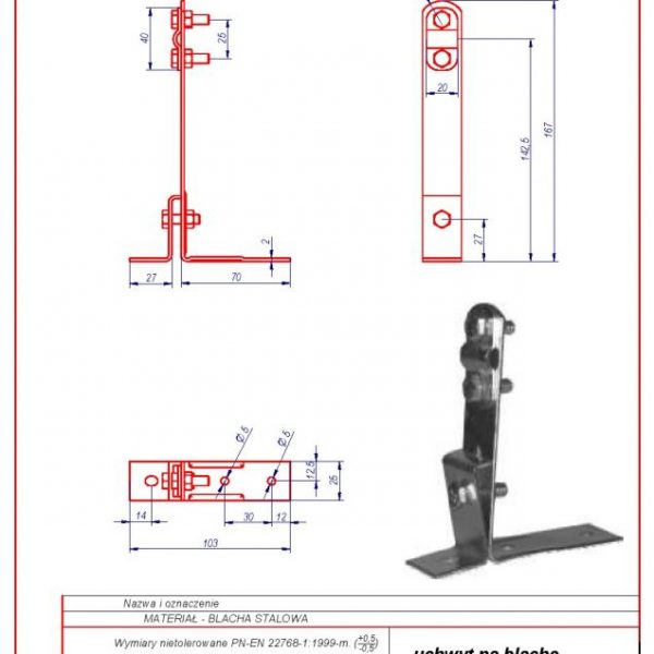 Uchwyt na blachę H-130mm. ZS karta produktu