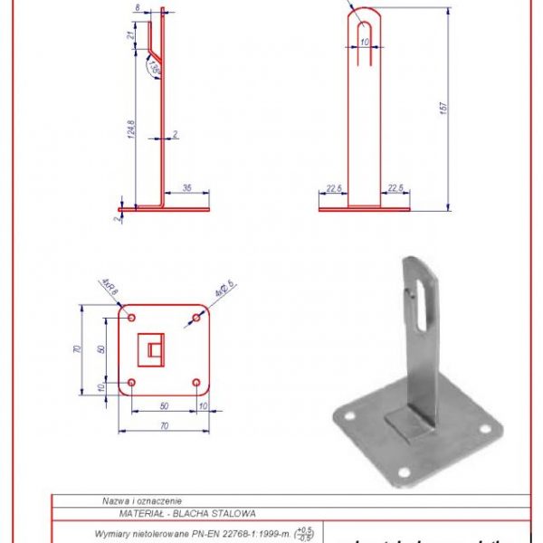 Uchwyt dachowy z płytką H-130 mm. ZZ karta produktu