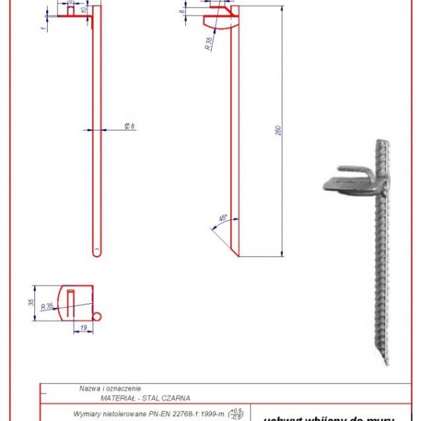 04. Uchwyt wbijany do muru L -250 karta produktu