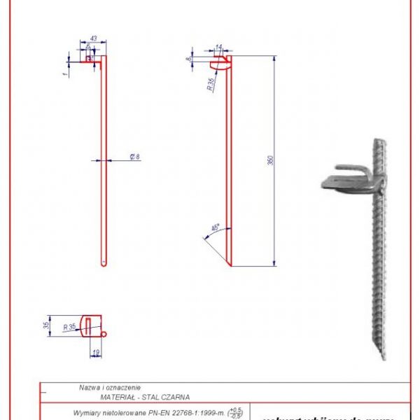 04a. Uchwyt wbijany do muru L -350 karta produktu