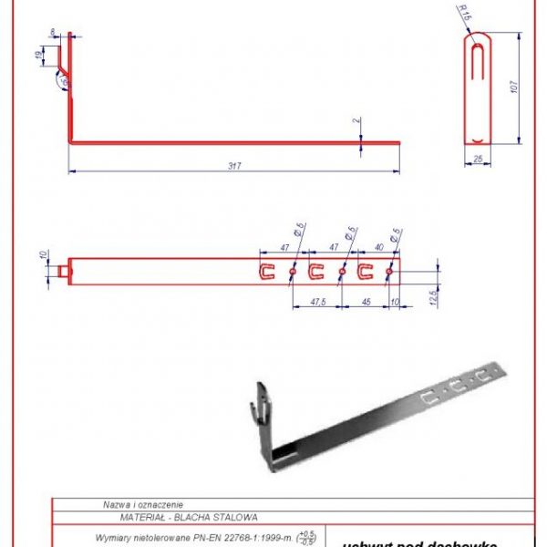 13. Uchwyt pod dachówkę L -330 H 70mm. ZZ karta produktu