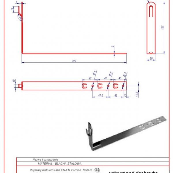 13a. Bracket mounted under tiling L -330 H 130mm. ZZ