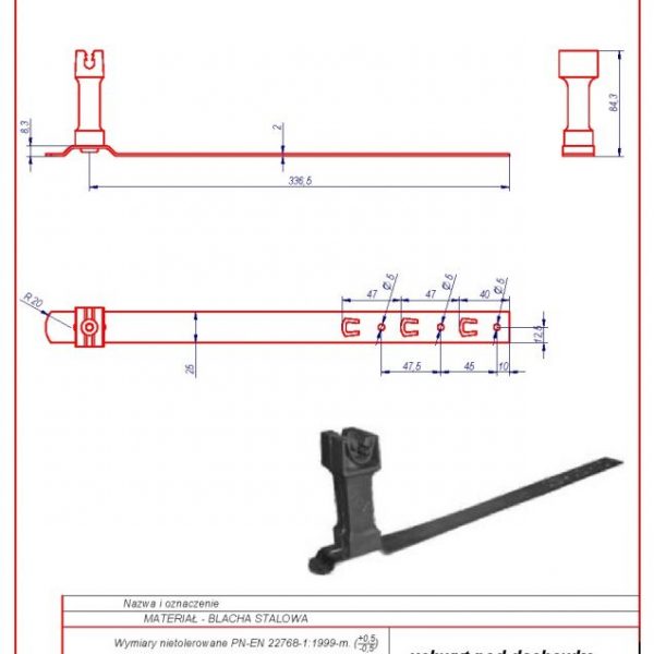 13b. Uchwyt pod dachówkę L -330 H 70mm. Uniwersalny karta produktu