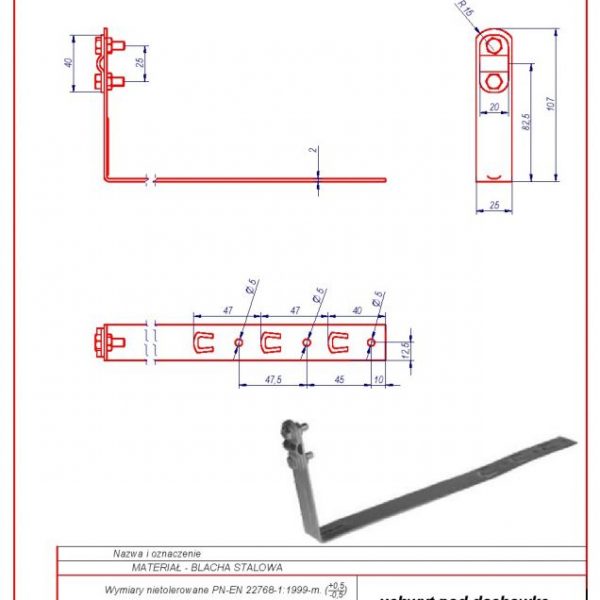 13c. Bracket mounted under tiling L -330 H 70mm. ZS