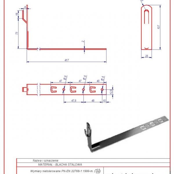 14. Bracket mounted under tiling L -415 H 70mm. ZZ