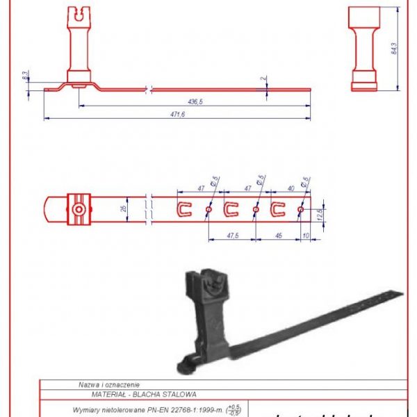 14b. Uchwyt p. d. L -415 H 70mm. Uniwersalny karta produktu