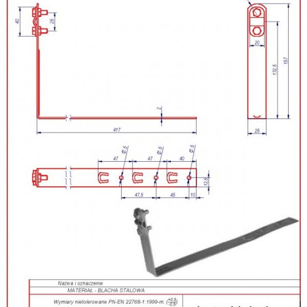 14d. Uchwyt p. d. L -415 H 130mm. ZS karta produktu