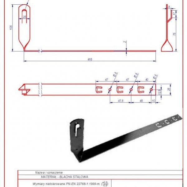 16. Bracket mounted under tiling twisted L -415 H 70mm. ZZ