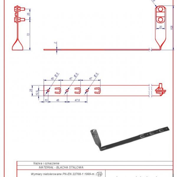 16b. Uchwyt p. d. L -415 skręcony H 70mm. ZS karta produktu