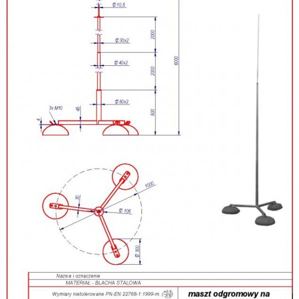 61j. Lightning mast on a tripod (3 average concrete base) 6 mb